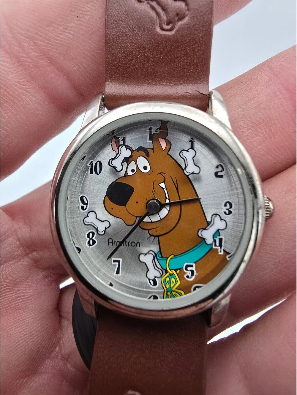 Armitron Scooby-Doo Kids Quartz Analog Watch Silver Dial Brown Leather Strap